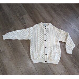 Clady Knit Wool Sweater Cardigan Irish Heritage Men's Size M Cream Longsleeve